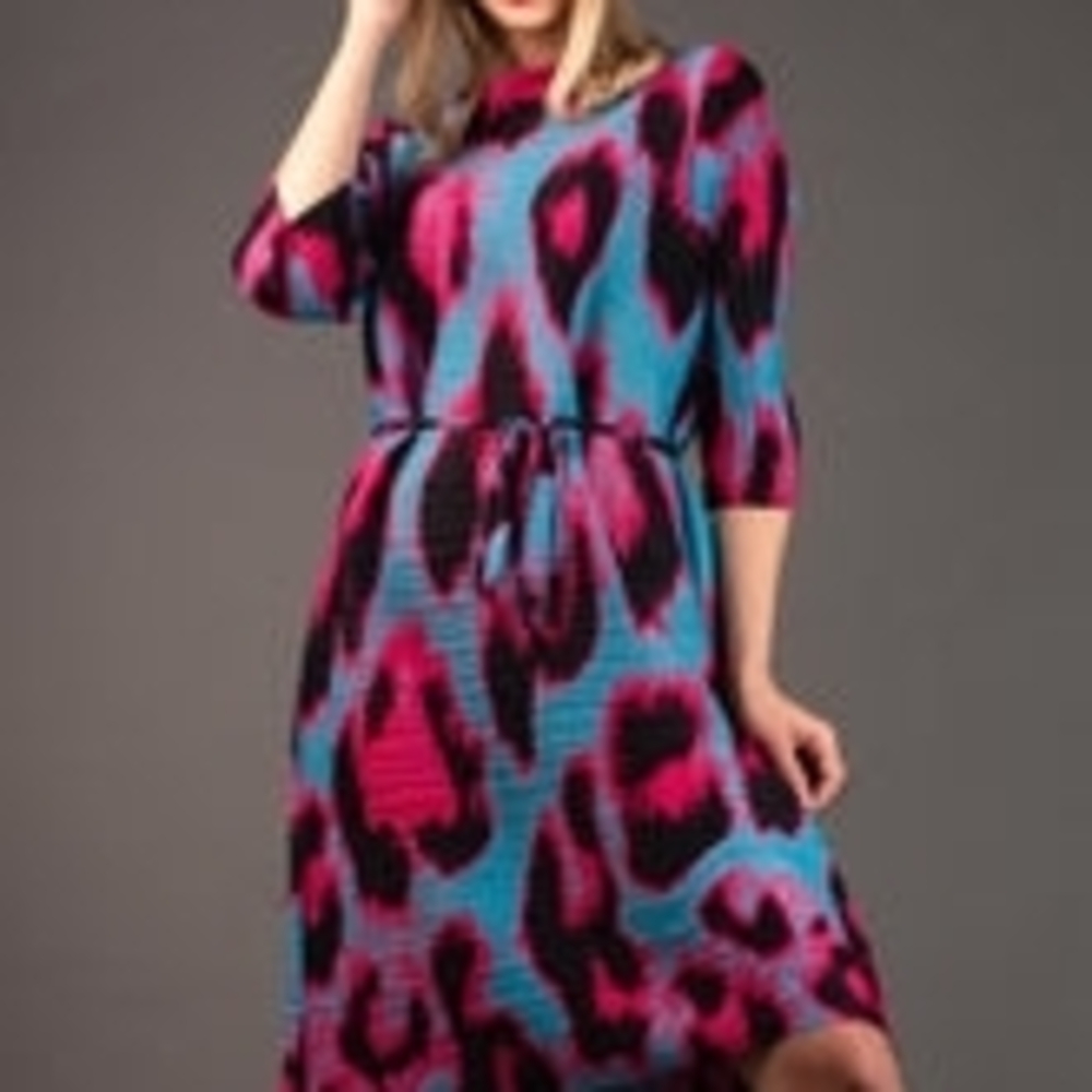 Kate Hewko Hot Pink And Blue Leopard Dress
